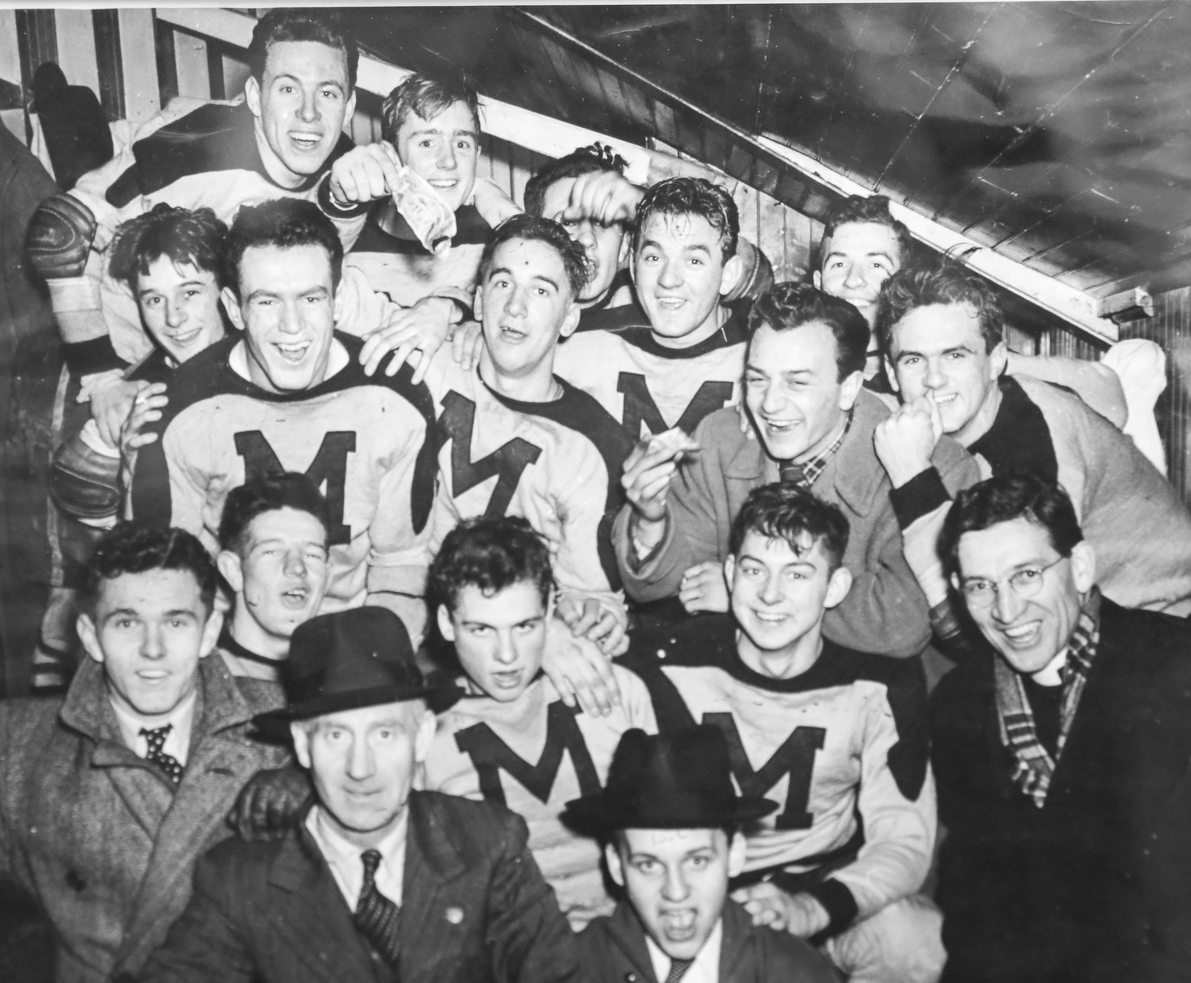 Ted Lindsay and his team after winning the OMHA Provincial Title in 1942.